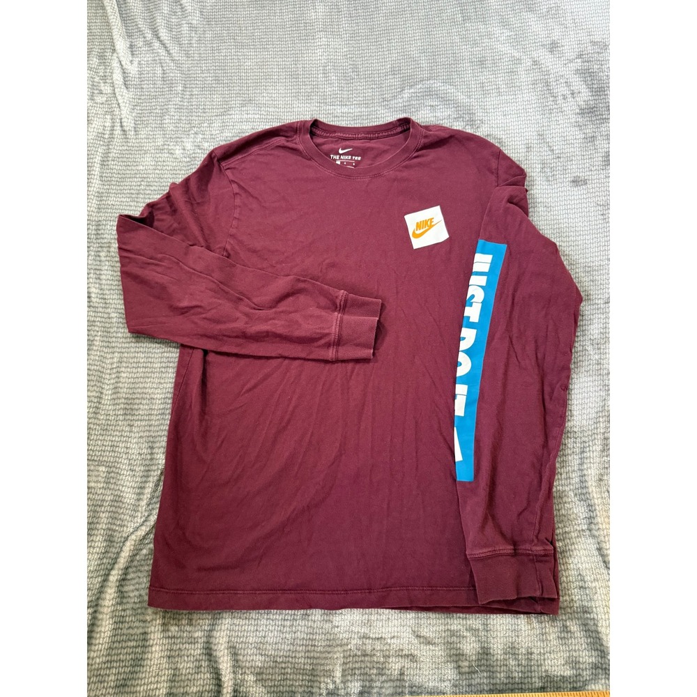 Nike Mens‎ Maroon Long Sleeve Hit Just Do It Graphic T-Shirt Large